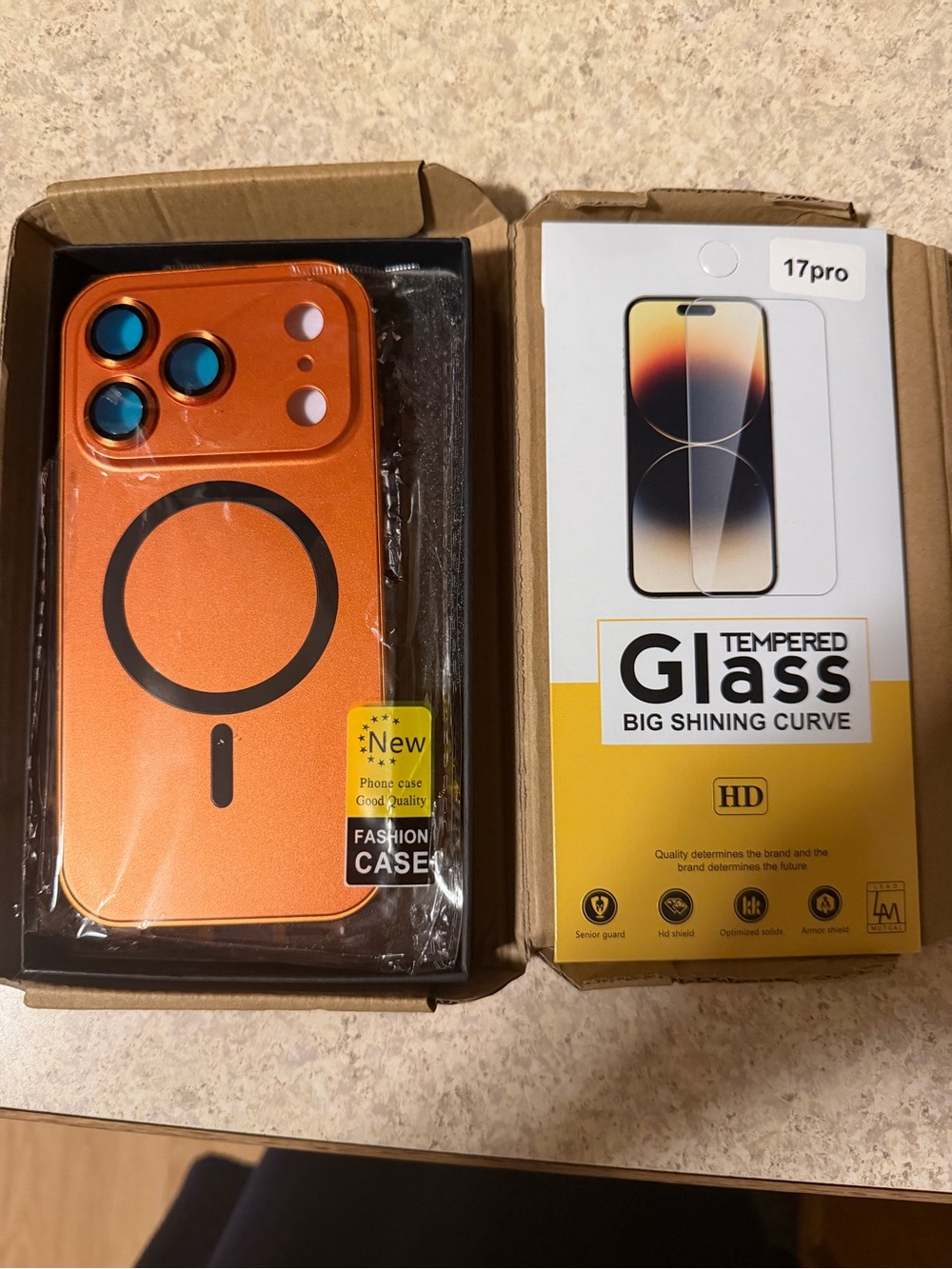 Orange MagSafe-Style Phone Case with Camera Rings & Screen Protector